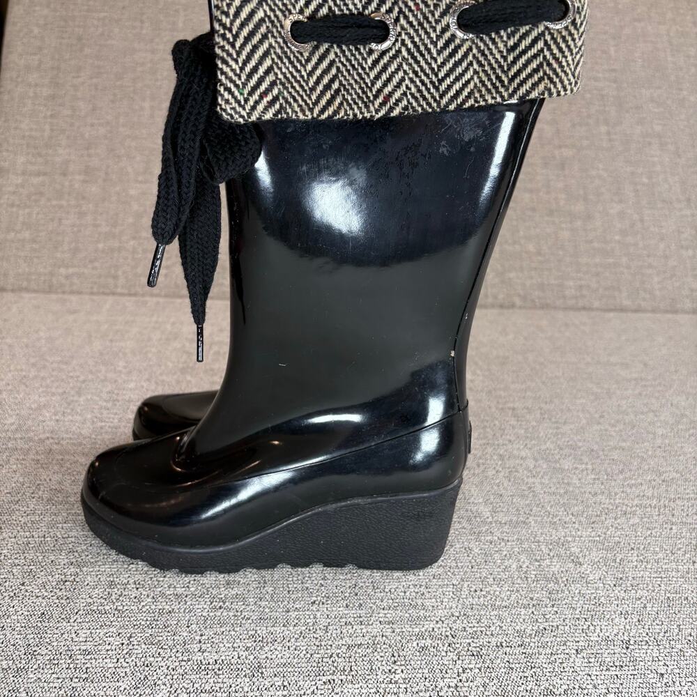 SPERRY Black Top Sider Herringbone Wedge Waterproof Rubber Boots, Size 6M - Picture 3 of 8